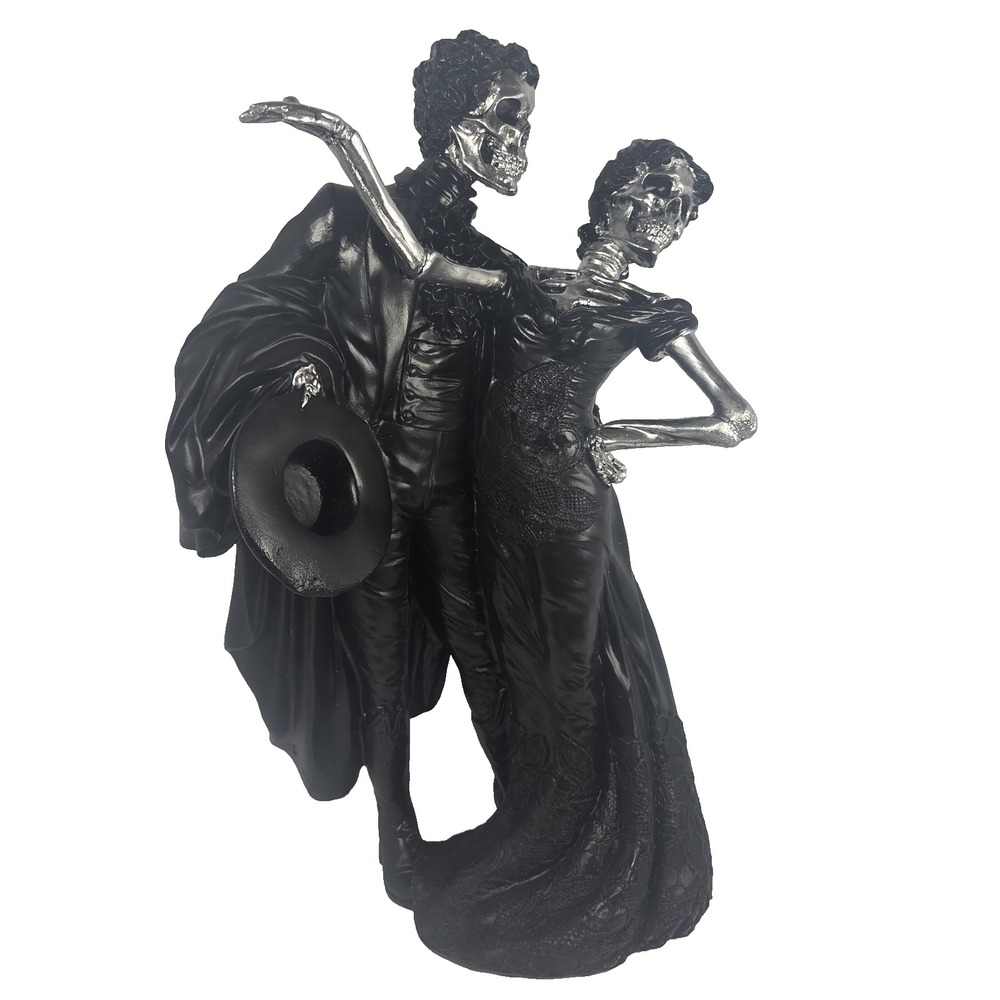 Skeleton Couple Figurine 18 Inch Black Silver Gothic Victorian Halloween Decor